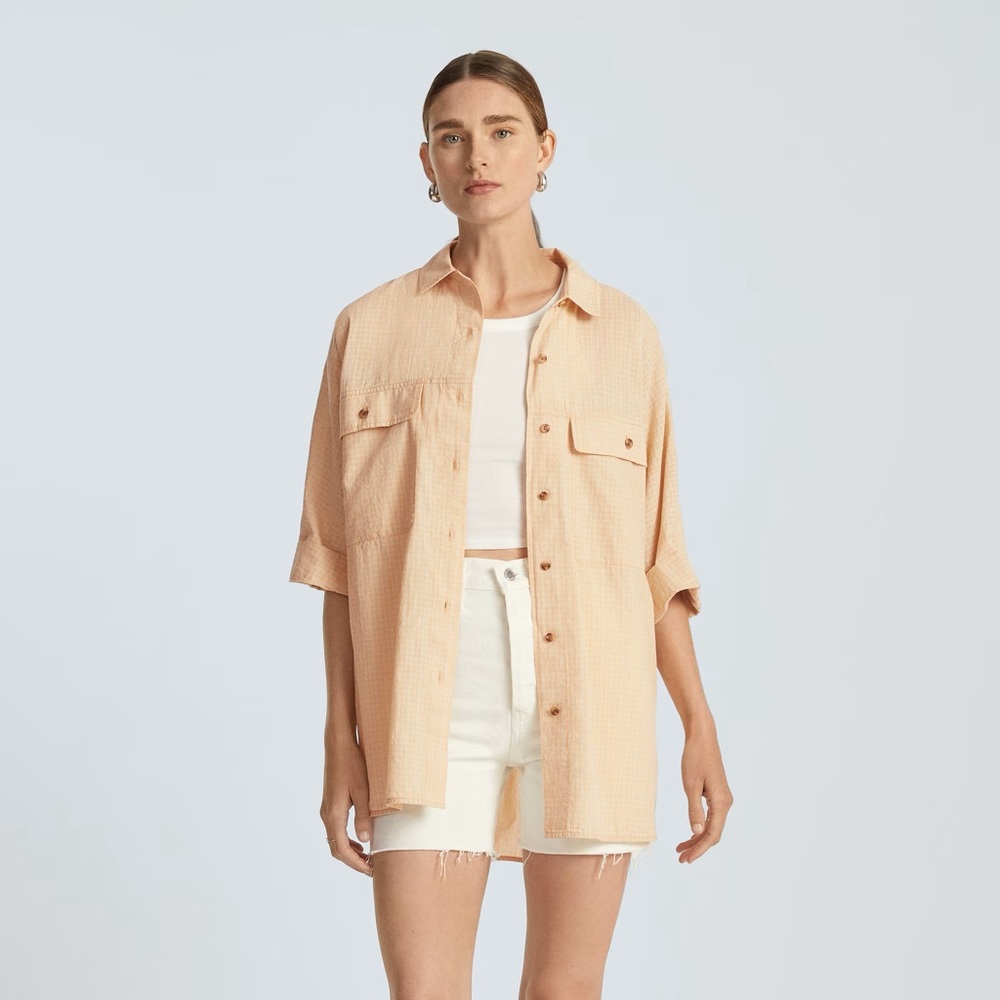 Everlane cotton tourist shirt - orange plaid size L NWT